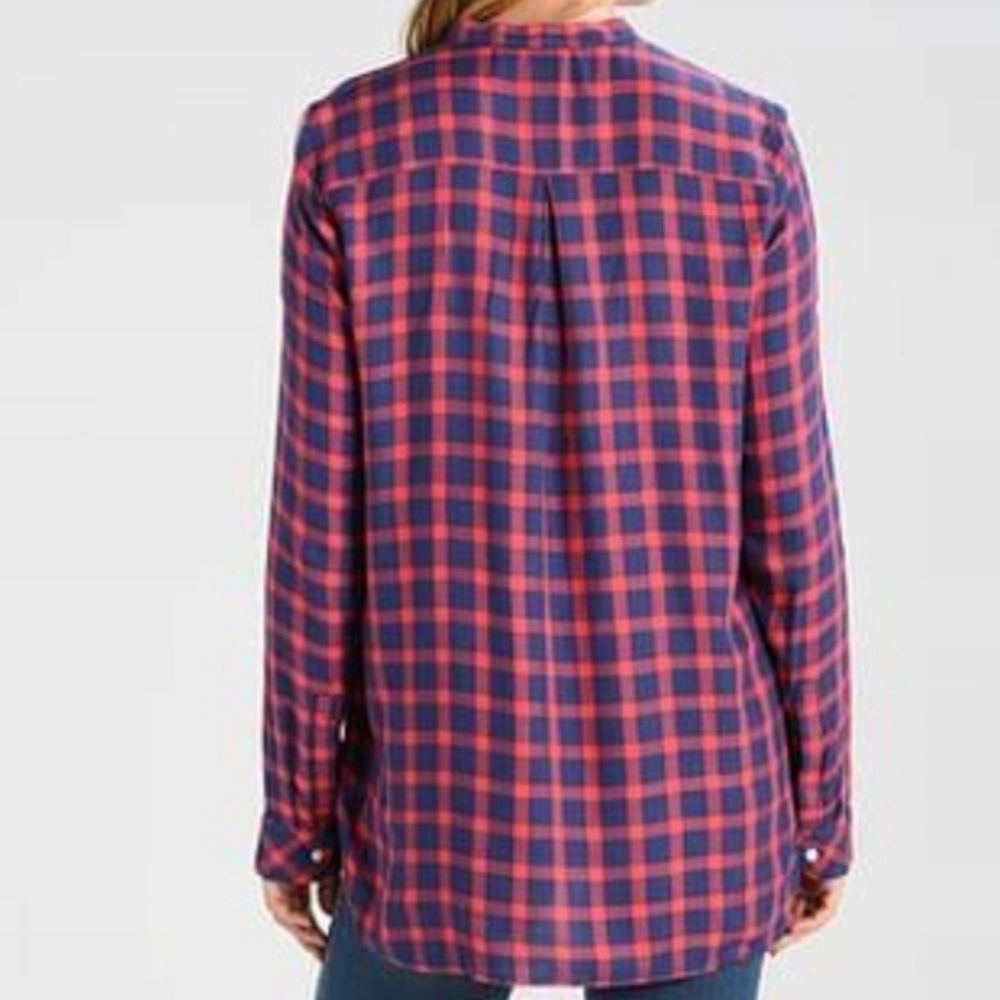 Gap Red & Blue Plaid Pintuck Popover Half Button Up Oversized Top Size XS - Picture 3 of 11